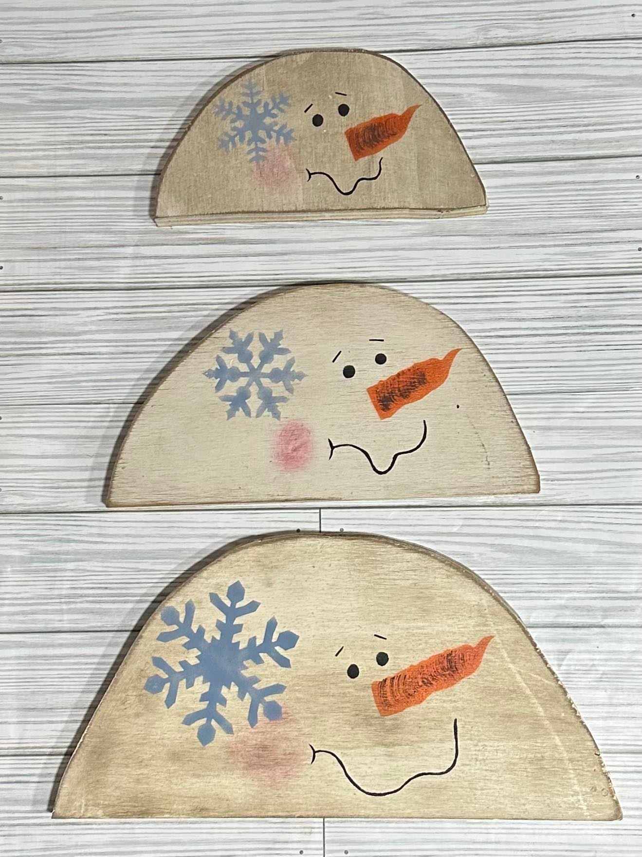 Wood Slice Snowmen Set